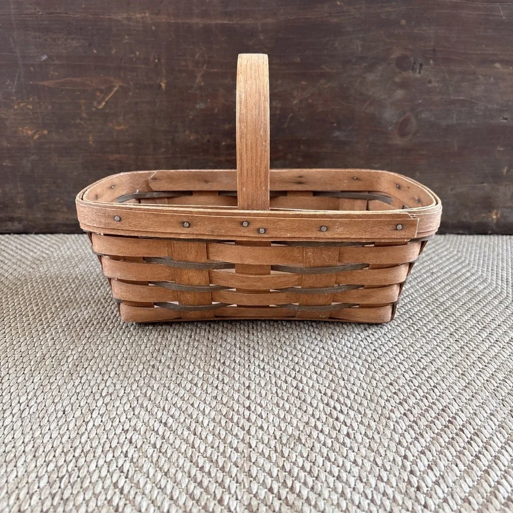 Longaberger Small Rectangular Woven Wood Basket With Handle 1989